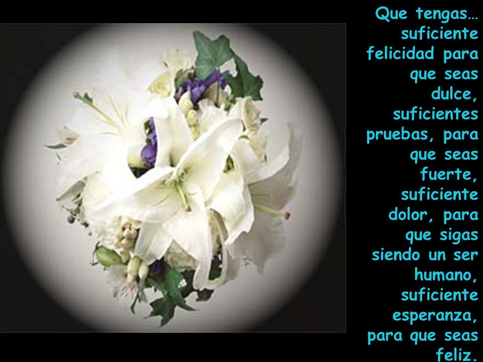 Que tengas… suficiente felicidad para que seas dulce, suficientes pruebas, para que seas fuerte,