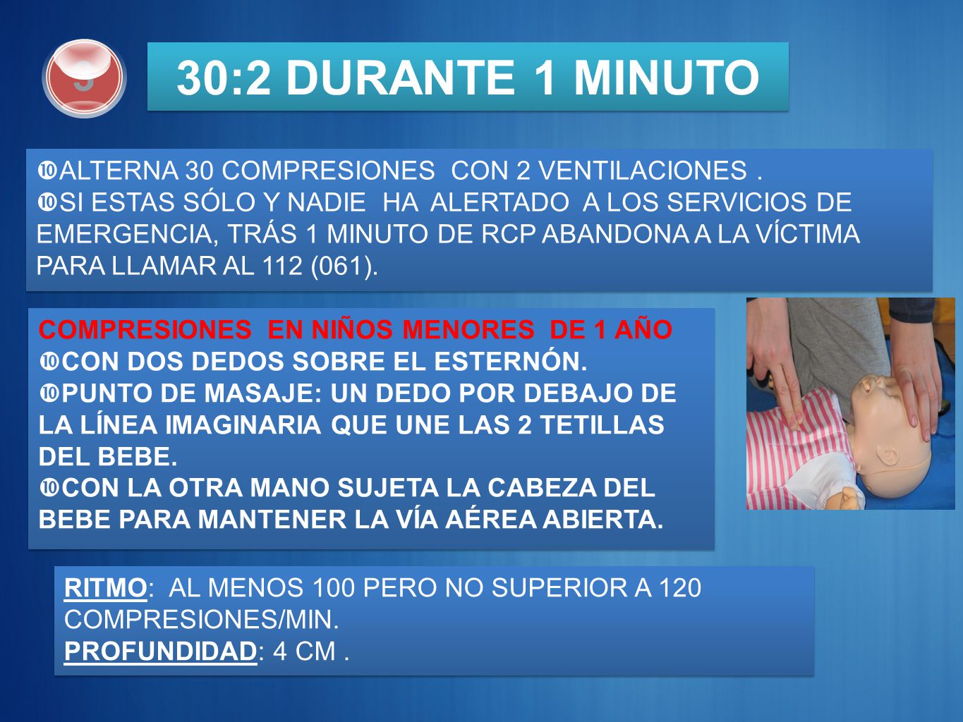 30:2 DURANTE 1 MINUTO 3 ALTERNA 30 COMPRESIONES CON 2 VENTILACIONES .