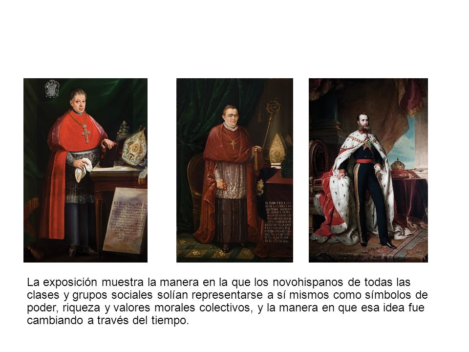 La exposición muestra la manera en la que los novohispanos de todas las clases y grupos sociales solían representarse a sí mismos como símbolos de poder, riqueza y valores morales colectivos, y la manera en que esa idea fue cambiando a través del tiempo.