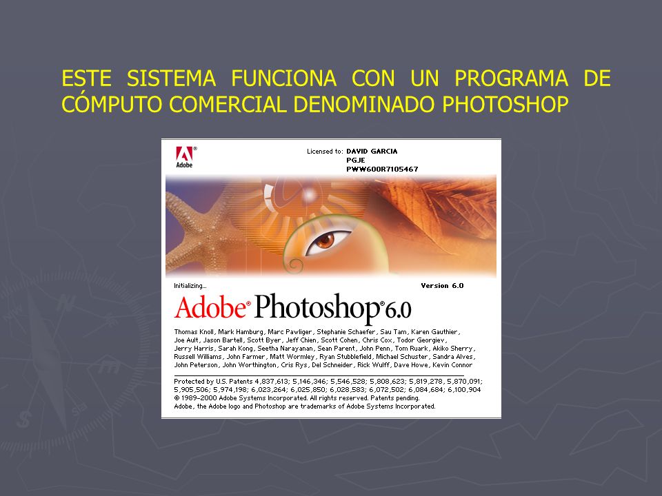 ESTE SISTEMA FUNCIONA CON UN PROGRAMA DE CÓMPUTO COMERCIAL DENOMINADO PHOTOSHOP