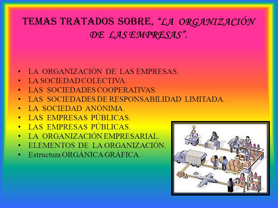 TEMAS TRATADOS SOBRE, LA ORGANIZACIÓN DE LAS EMPRESAS .