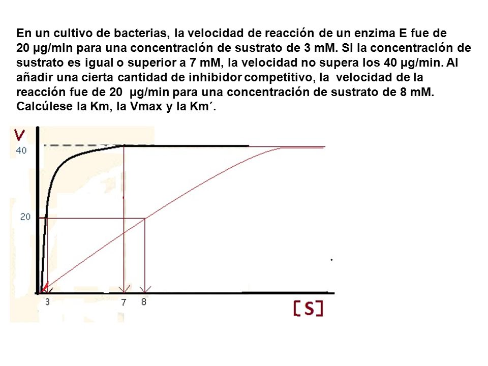 En un cultivo de bacterias, la velocidad de reacción de un enzima E fue de