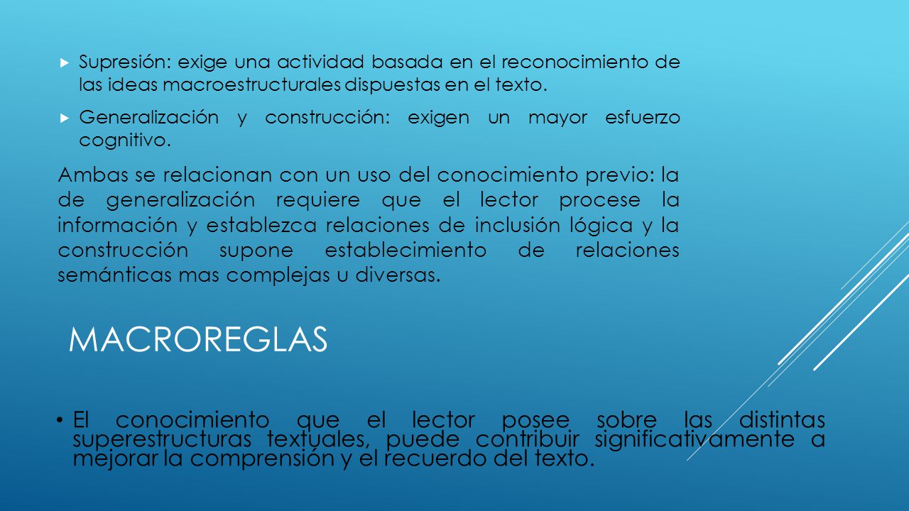 Supresión: exige una actividad basada en el reconocimiento de las ideas macroestructurales dispuestas en el texto.
