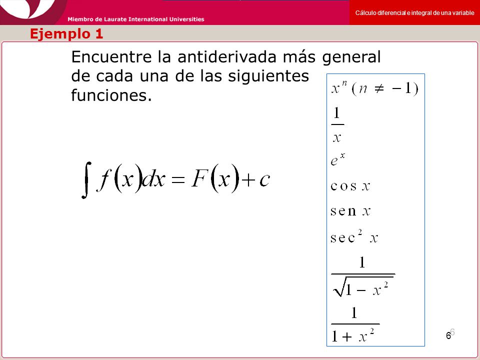 Ejemplo 1 Encuentre la antiderivada más general de cada una de las siguientes funciones.