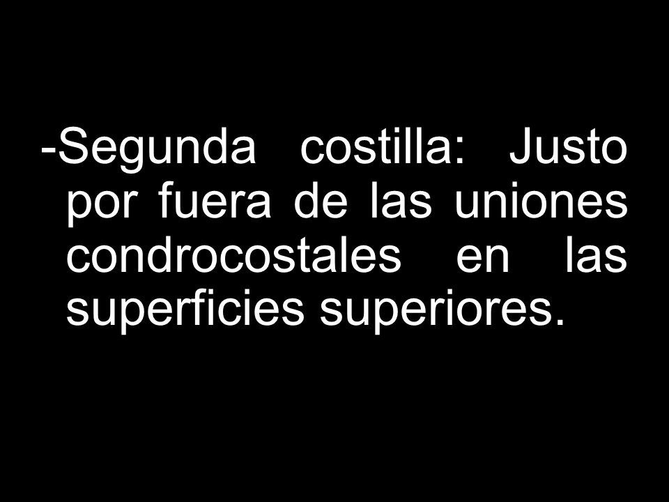 -Segunda costilla: Justo por fuera de las uniones condrocostales en las superficies superiores.