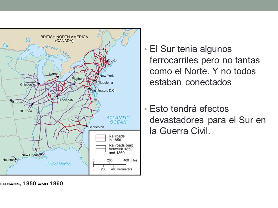 El Sur tenia algunos ferrocarriles pero no tantas como el Norte
