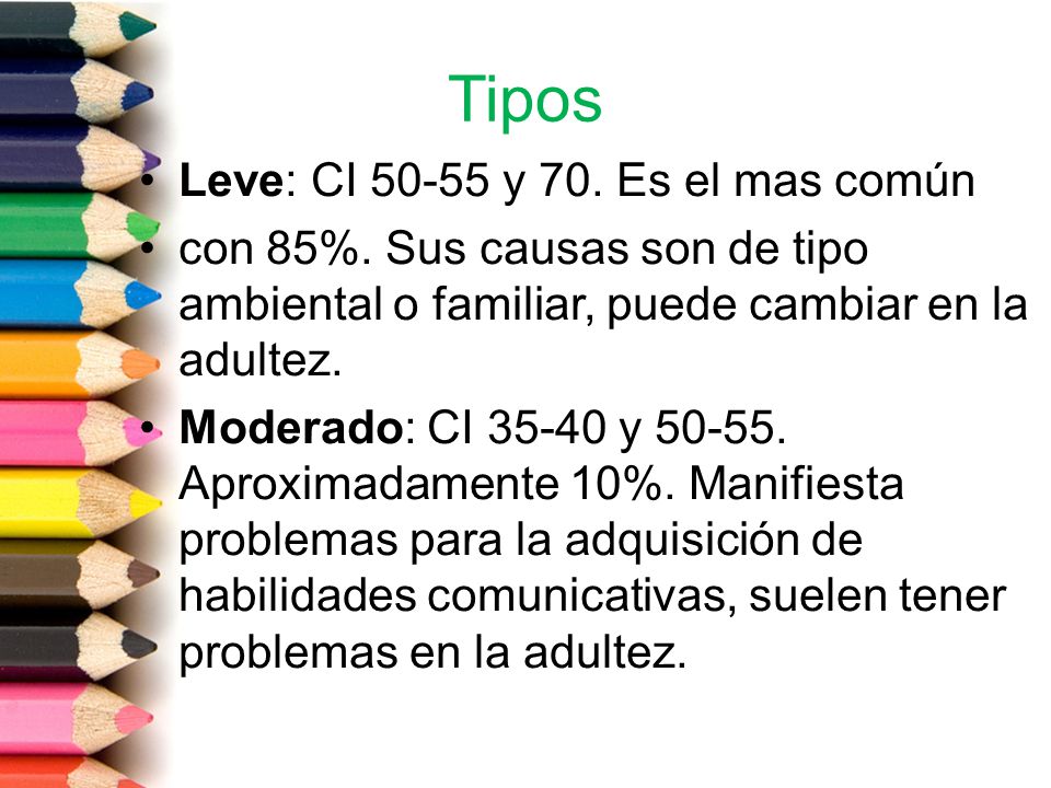 Tipos Leve: CI y 70. Es el mas común
