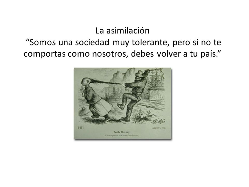 La asimilación Somos una sociedad muy tolerante, pero si no te comportas como nosotros, debes volver a tu país.
