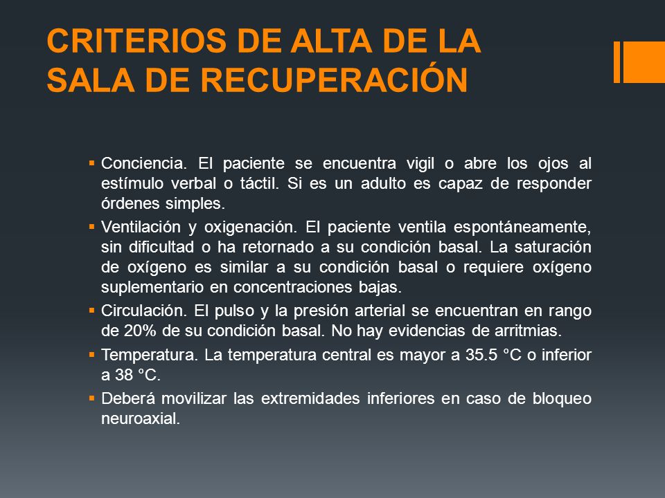 CRITERIOS DE ALTA DE LA SALA DE RECUPERACIÓN
