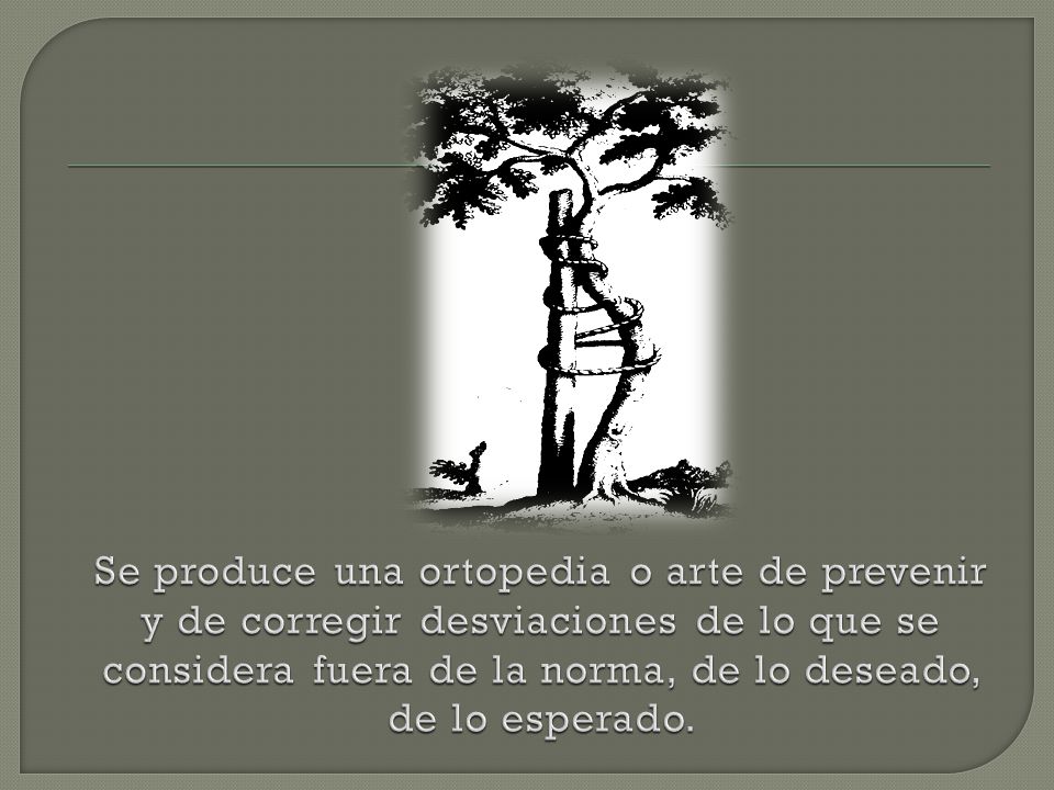 Se produce una ortopedia o arte de prevenir y de corregir desviaciones de lo que se considera fuera de la norma, de lo deseado, de lo esperado.