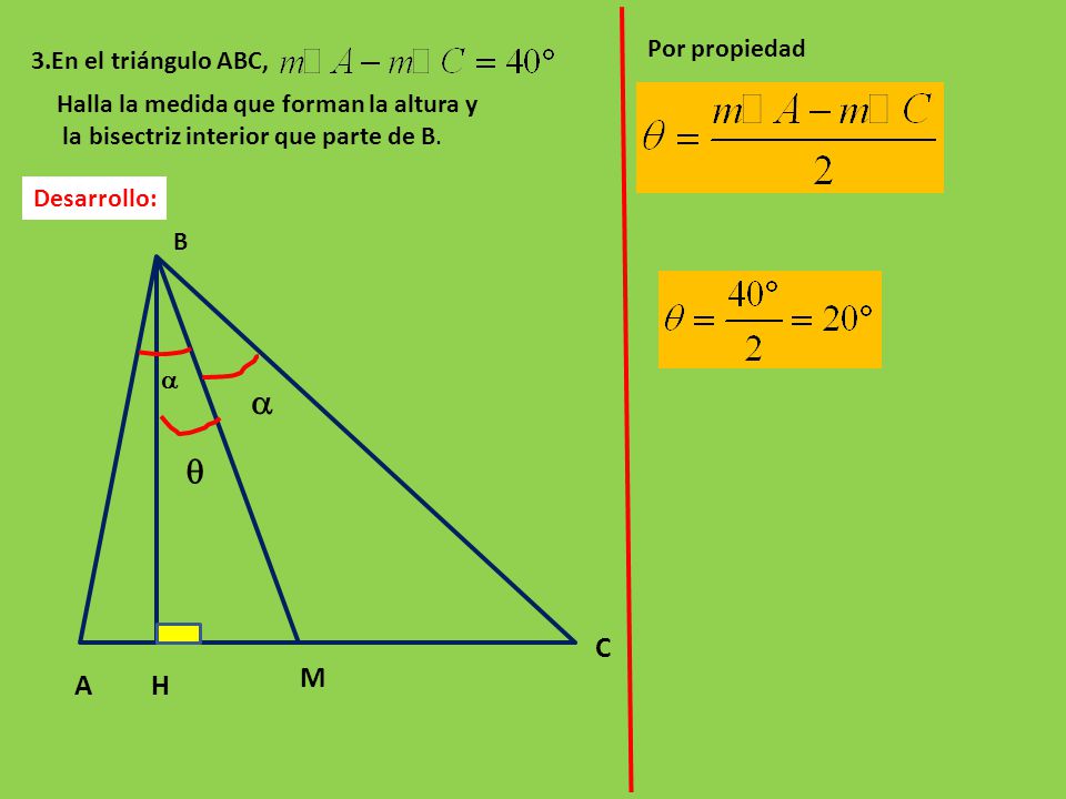a q C M A H Por propiedad 3.En el triángulo ABC,