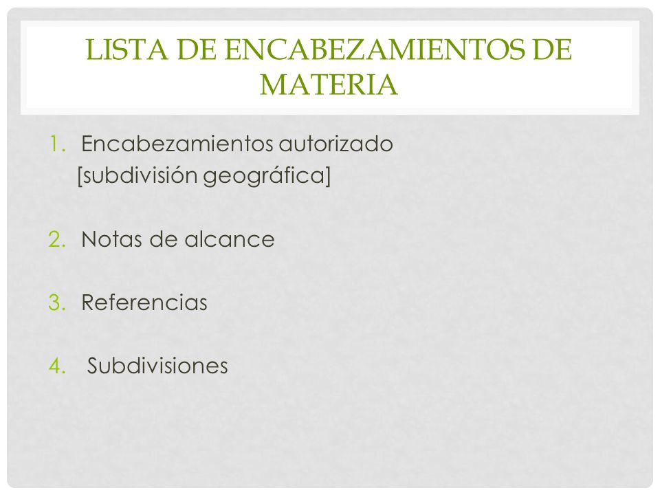 Lista de encabezamientos de materia