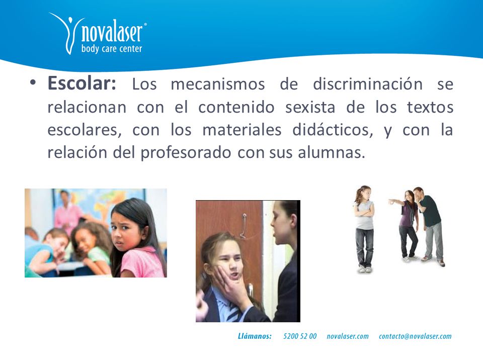 Escolar: Los mecanismos de discriminación se relacionan con el contenido sexista de los textos escolares, con los materiales didácticos, y con la relación del profesorado con sus alumnas.