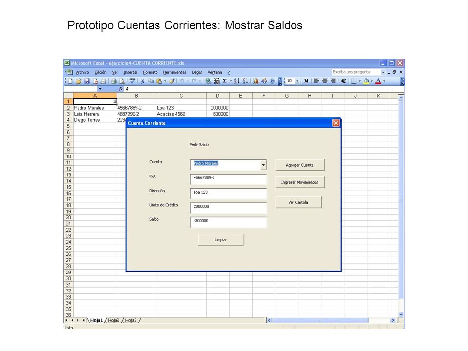 Prototipo Cuentas Corrientes: Mostrar Saldos
