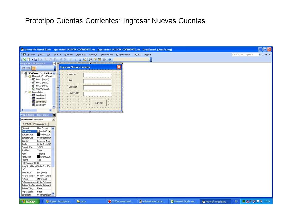 Prototipo Cuentas Corrientes: Ingresar Nuevas Cuentas
