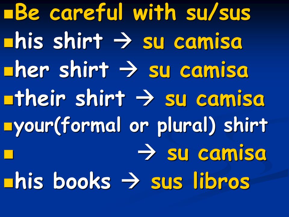 Be careful with su/sus his shirt  su camisa her shirt  su camisa