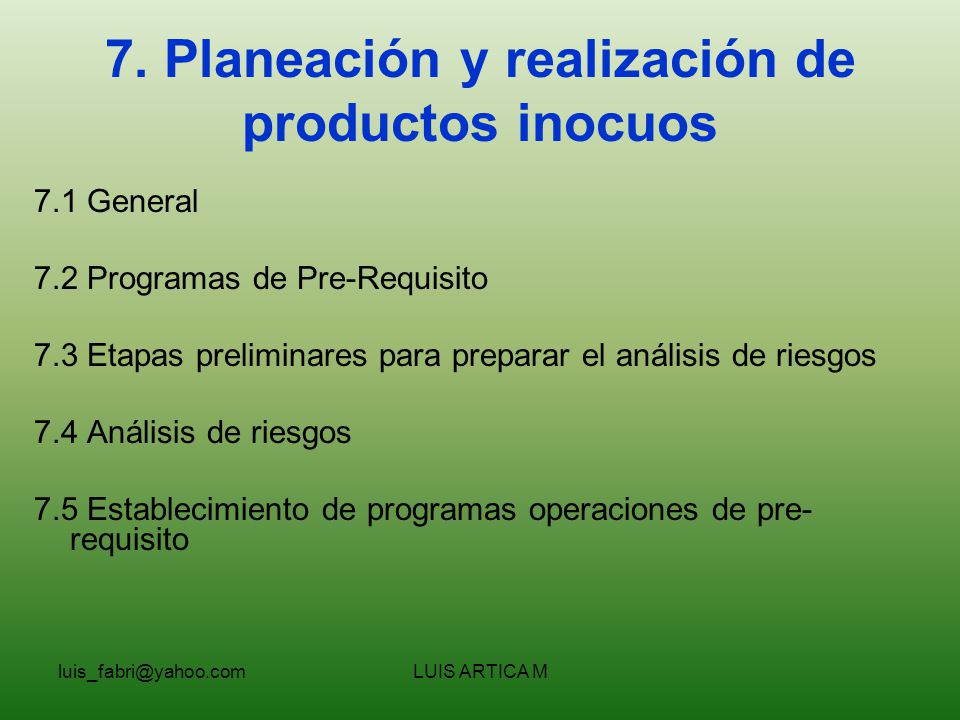7. Planeación y realización de productos inocuos