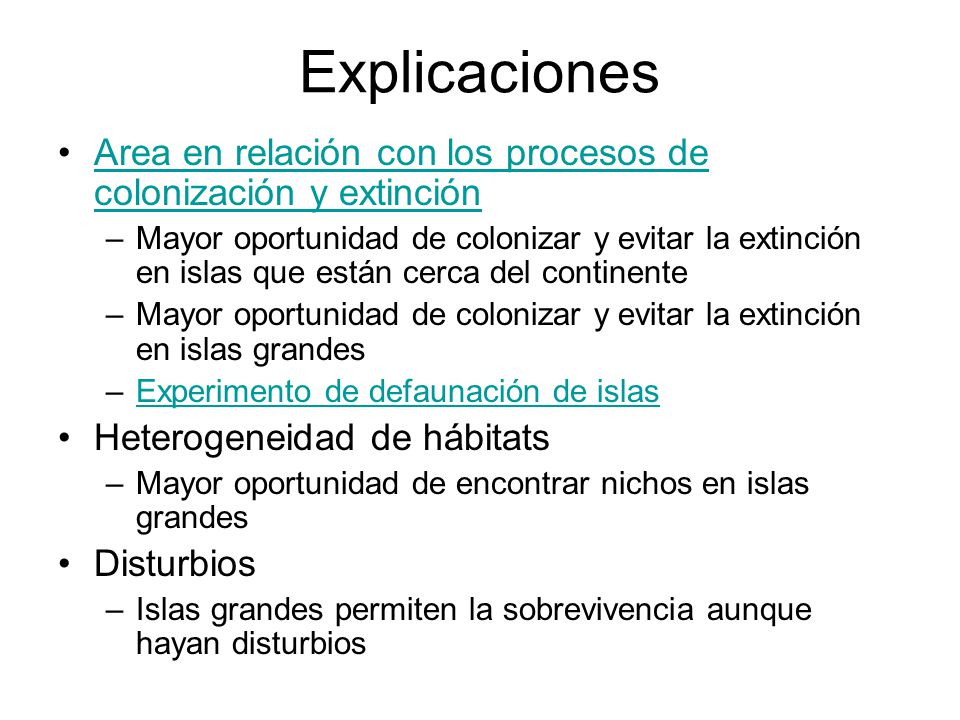 Explicaciones Area en relación con los procesos de colonización y extinción.