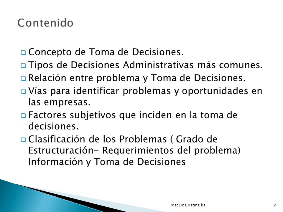 Contenido Concepto de Toma de Decisiones.