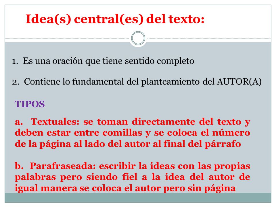 Idea(s) central(es) del texto: