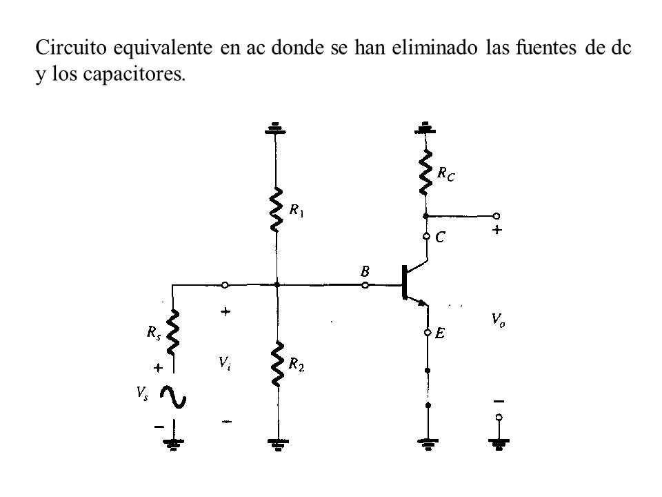 Circuito equivalente en ac donde se han eliminado las fuentes de dc y los capacitores.