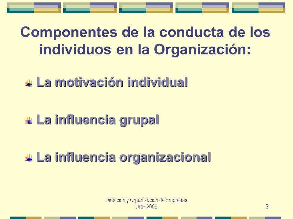 Componentes de la conducta de los individuos en la Organización: