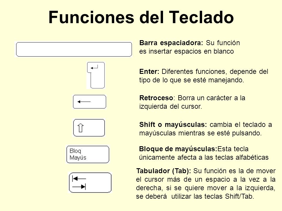 Funciones del Teclado Barra espaciadora: Su función es insertar espacios en blanco.