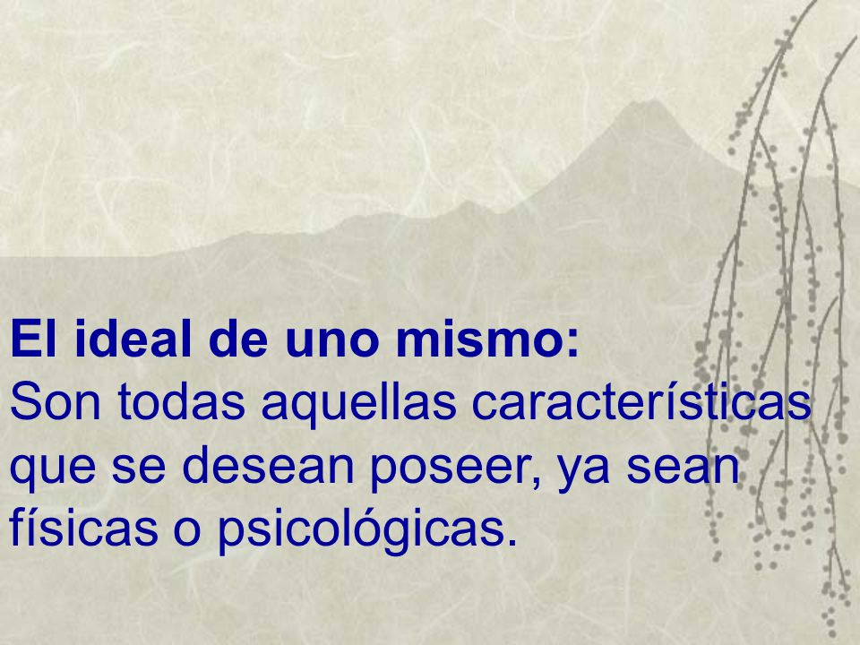 El ideal de uno mismo: Son todas aquellas características que se desean poseer, ya sean físicas o psicológicas.