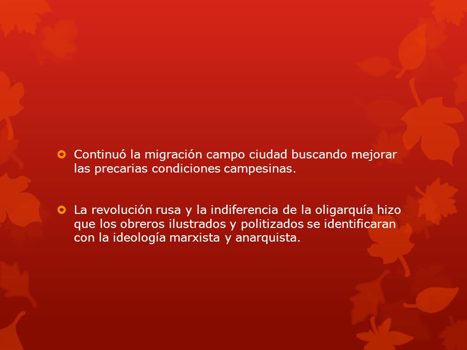 Continuó la migración campo ciudad buscando mejorar las precarias condiciones campesinas.