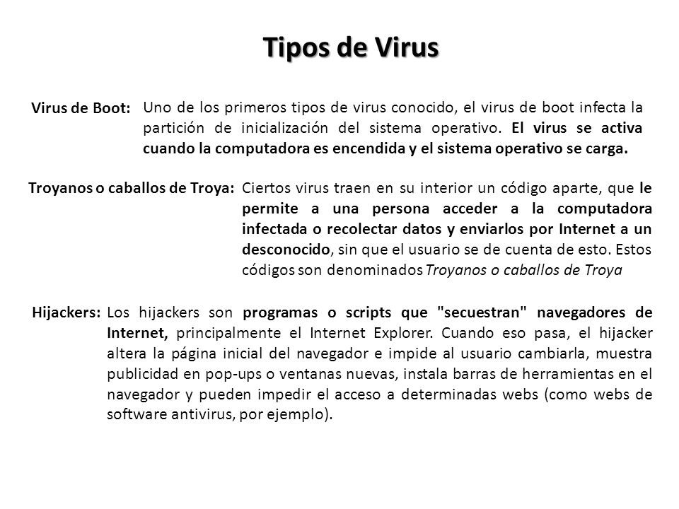 Tipos de Virus Virus de Boot: