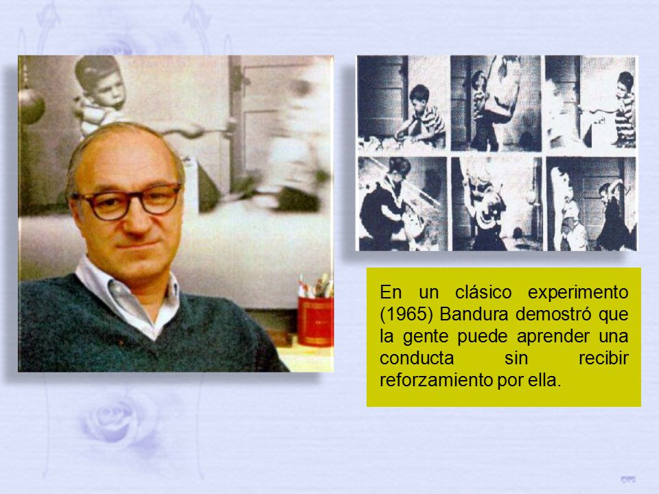 En un clásico experimento (1965) Bandura demostró que la gente puede aprender una conducta sin recibir reforzamiento por ella.