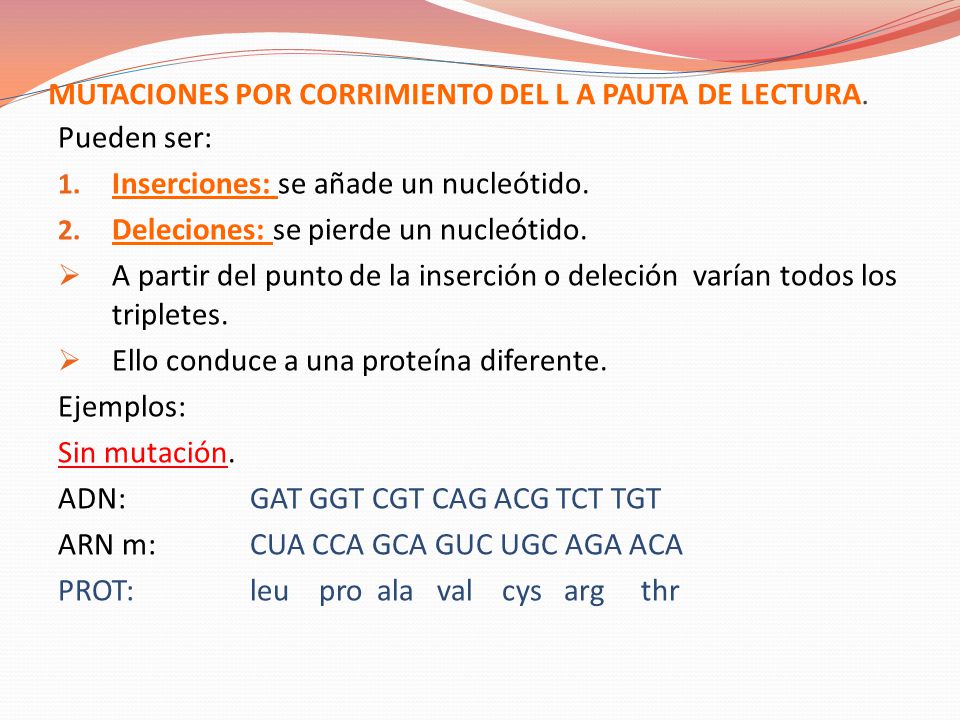 MUTACIONES POR CORRIMIENTO DEL L A PAUTA DE LECTURA.
