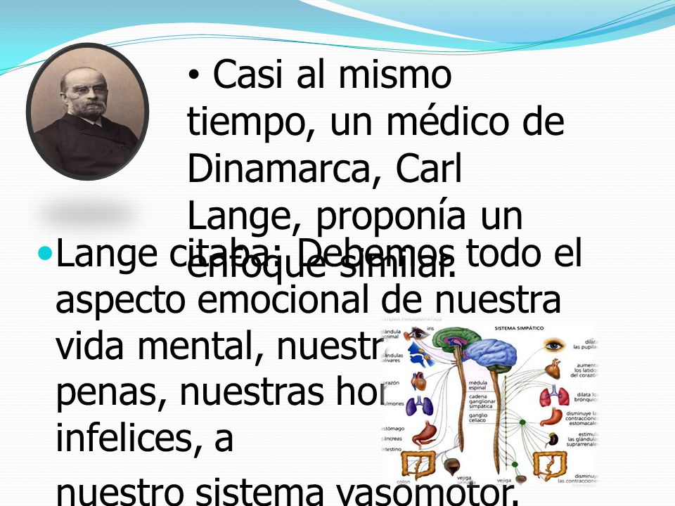 Casi al mismo tiempo, un médico de Dinamarca, Carl Lange, proponía un enfoque similar.