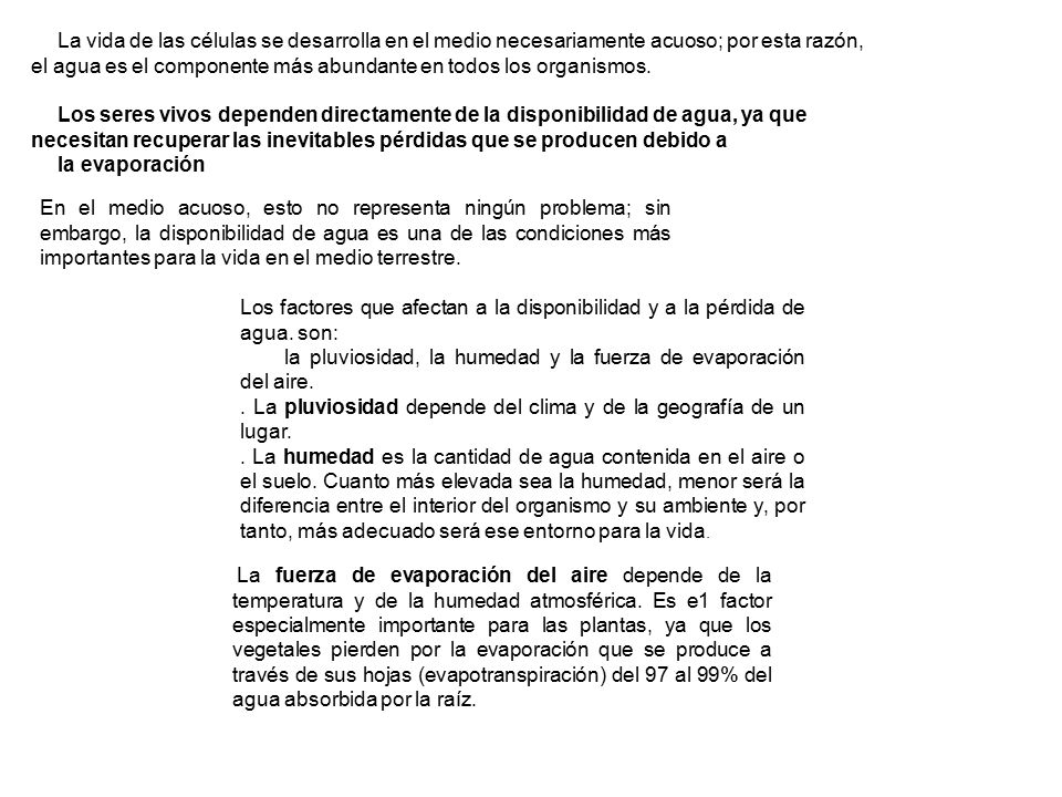 la pluviosidad, la humedad y la fuerza de evaporación del aire.