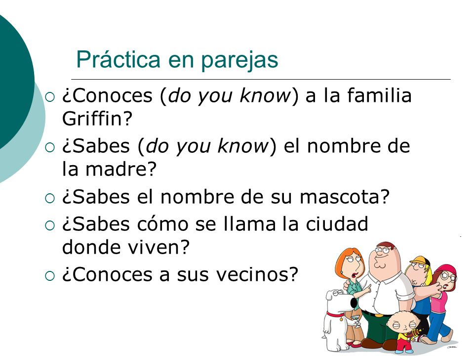 Práctica en parejas ¿Conoces (do you know) a la familia Griffin