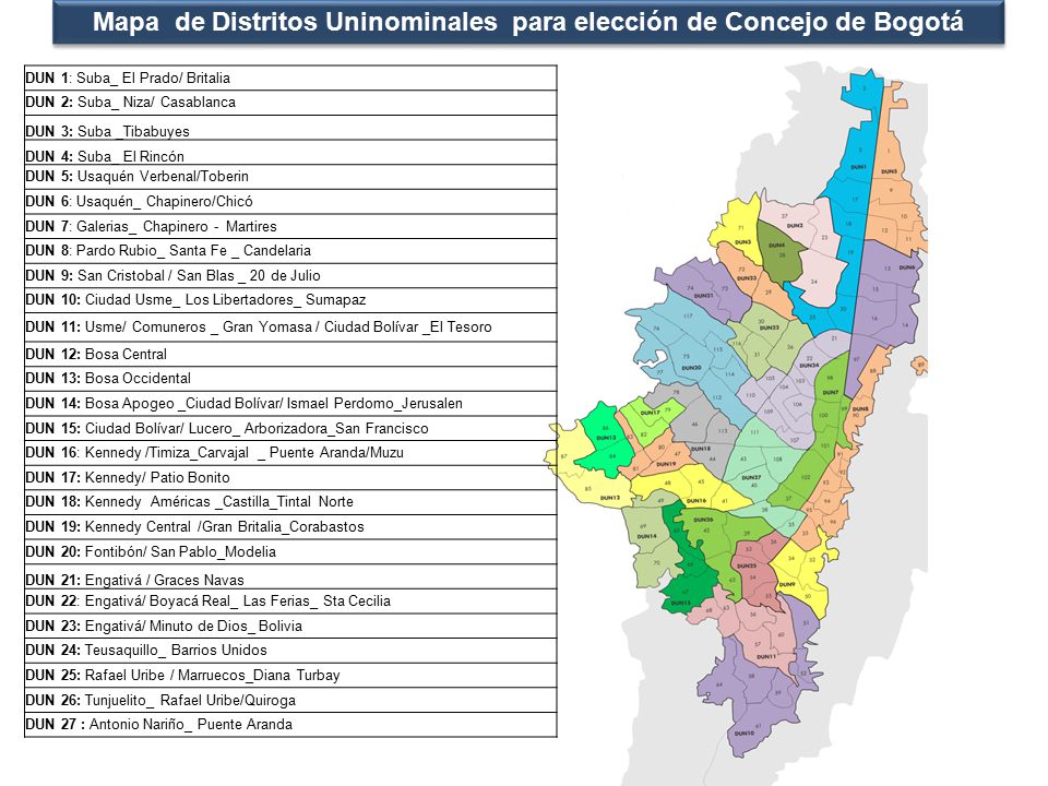 Mapa de Distritos Uninominales para elección de Concejo de Bogotá