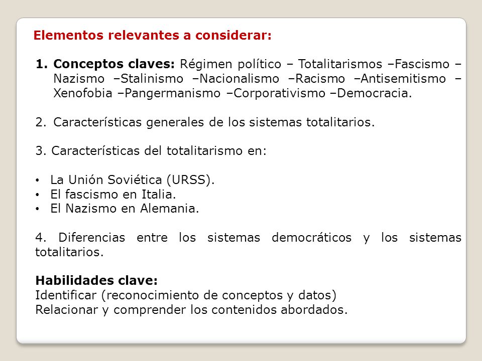 Elementos relevantes a considerar: