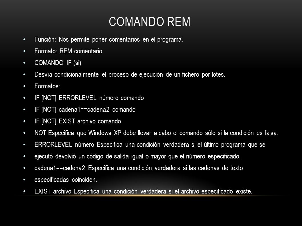 COMANDO REM Función: Nos permite poner comentarios en el programa.
