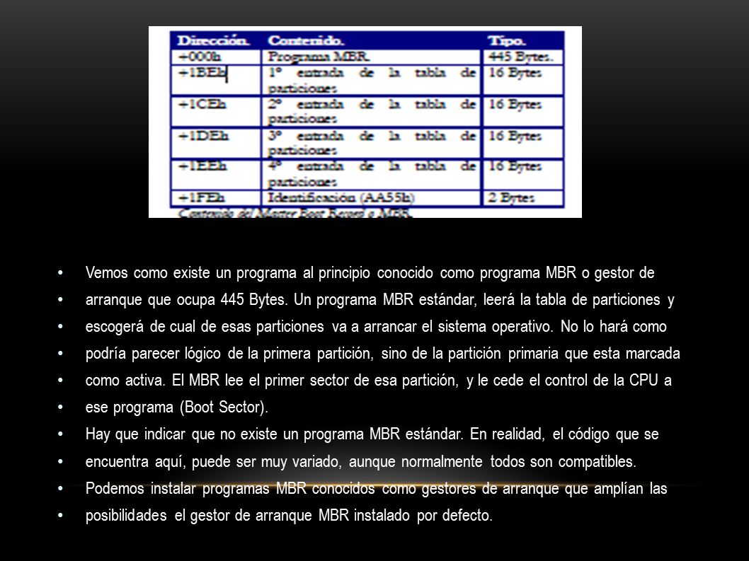 Vemos como existe un programa al principio conocido como programa MBR o gestor de