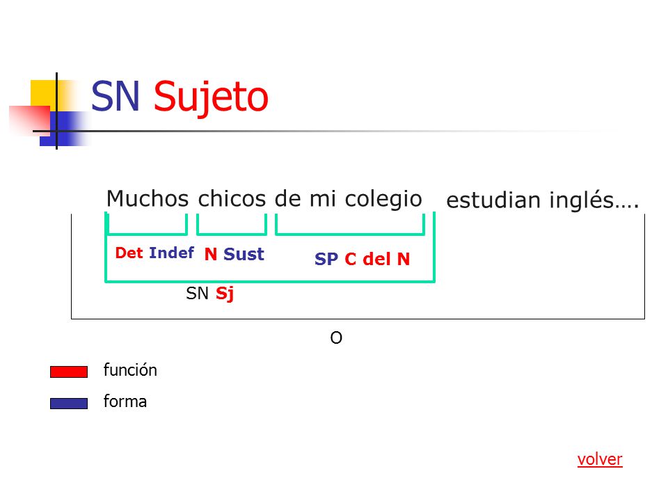 SN Sujeto Muchos chicos de mi colegio estudian inglés…. N Sust