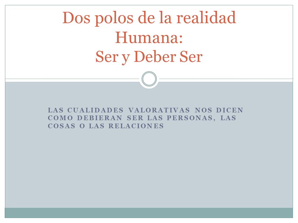 Dos polos de la realidad Humana: Ser y Deber Ser