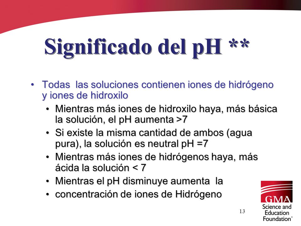 Significado del pH ** Todas las soluciones contienen iones de hidrógeno y iones de hidroxilo.