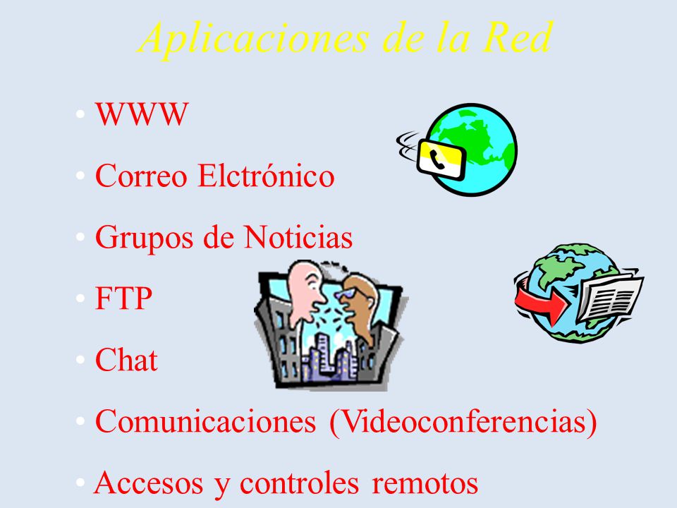 Aplicaciones de la Red WWW Correo Elctrónico Grupos de Noticias FTP