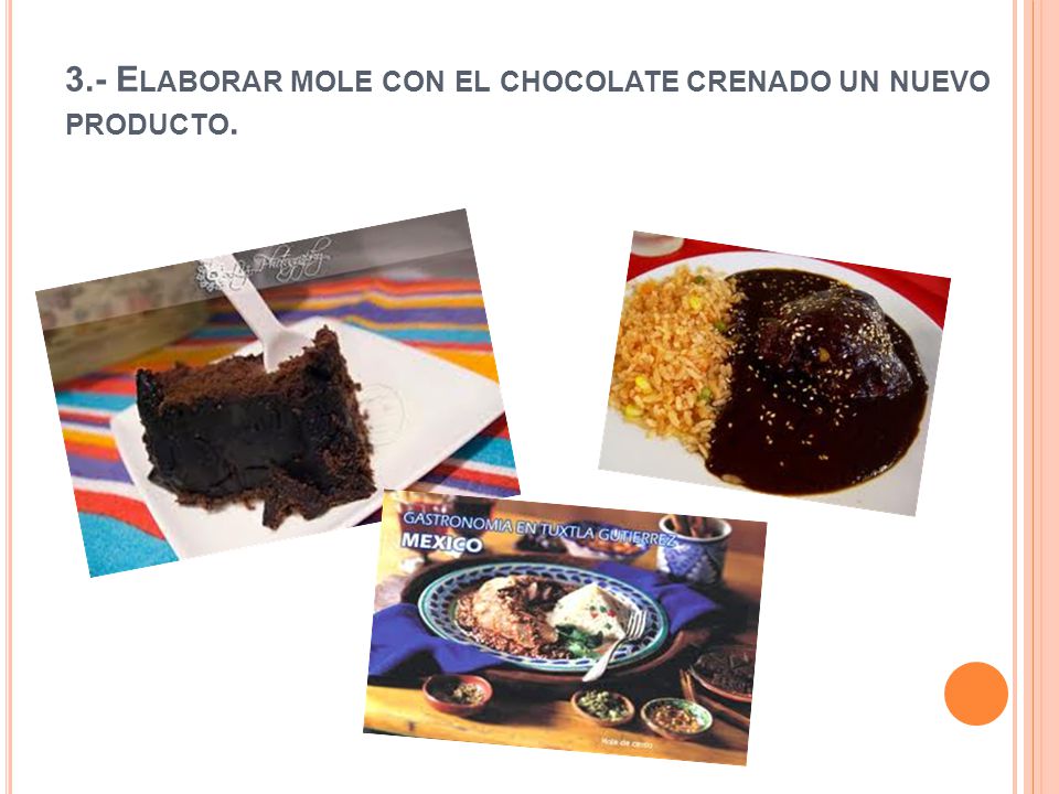 3.- Elaborar mole con el chocolate crenado un nuevo producto.