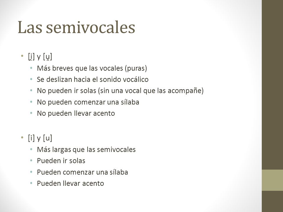 Las semivocales [i̯] y [u̯] [i] y [u]