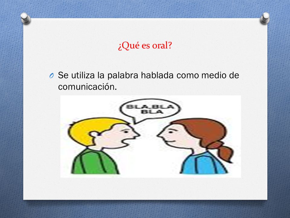 ¿Qué es oral Se utiliza la palabra hablada como medio de comunicación.