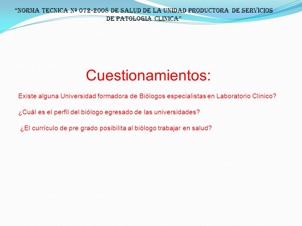 NORMA TECNICA Nº DE SALUD DE LA UNIDAD PRODUCTORA DE SERVICIOS DE PATOLOGIA CLINICA