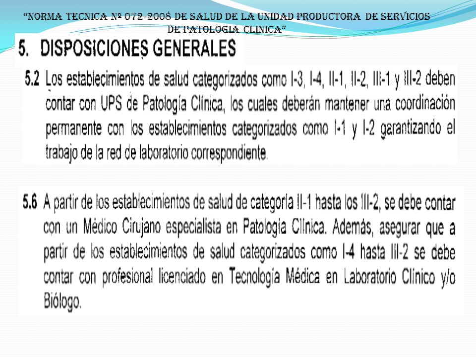 NORMA TECNICA Nº DE SALUD DE LA UNIDAD PRODUCTORA DE SERVICIOS DE PATOLOGIA CLINICA