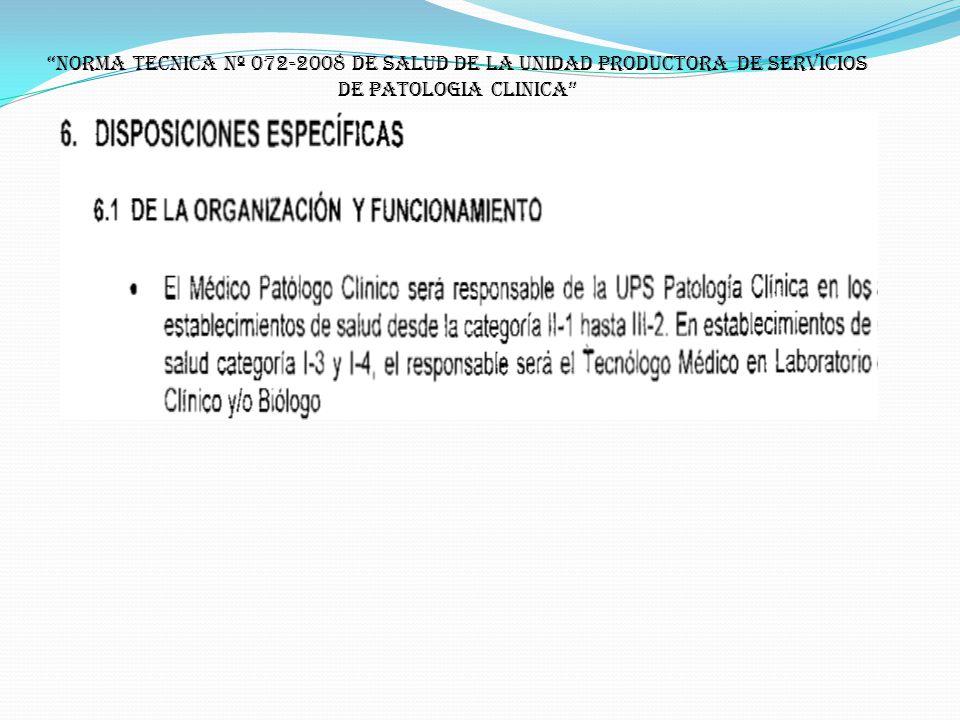 NORMA TECNICA Nº DE SALUD DE LA UNIDAD PRODUCTORA DE SERVICIOS DE PATOLOGIA CLINICA
