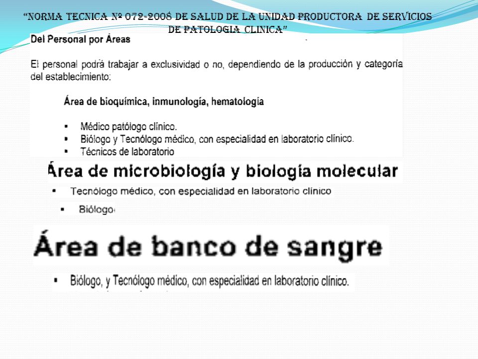 NORMA TECNICA Nº DE SALUD DE LA UNIDAD PRODUCTORA DE SERVICIOS DE PATOLOGIA CLINICA